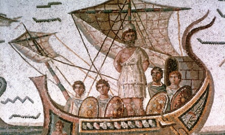 Odysseus tied to the mast of his ship to save him from the Sirens. Homer’s Odyssey. Roman mosaic, 3rd century AD, Tunis.